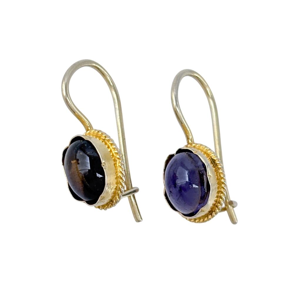 Vintage Gold-Tone Sterling Silver 925 Purple Glass Drop Earrings